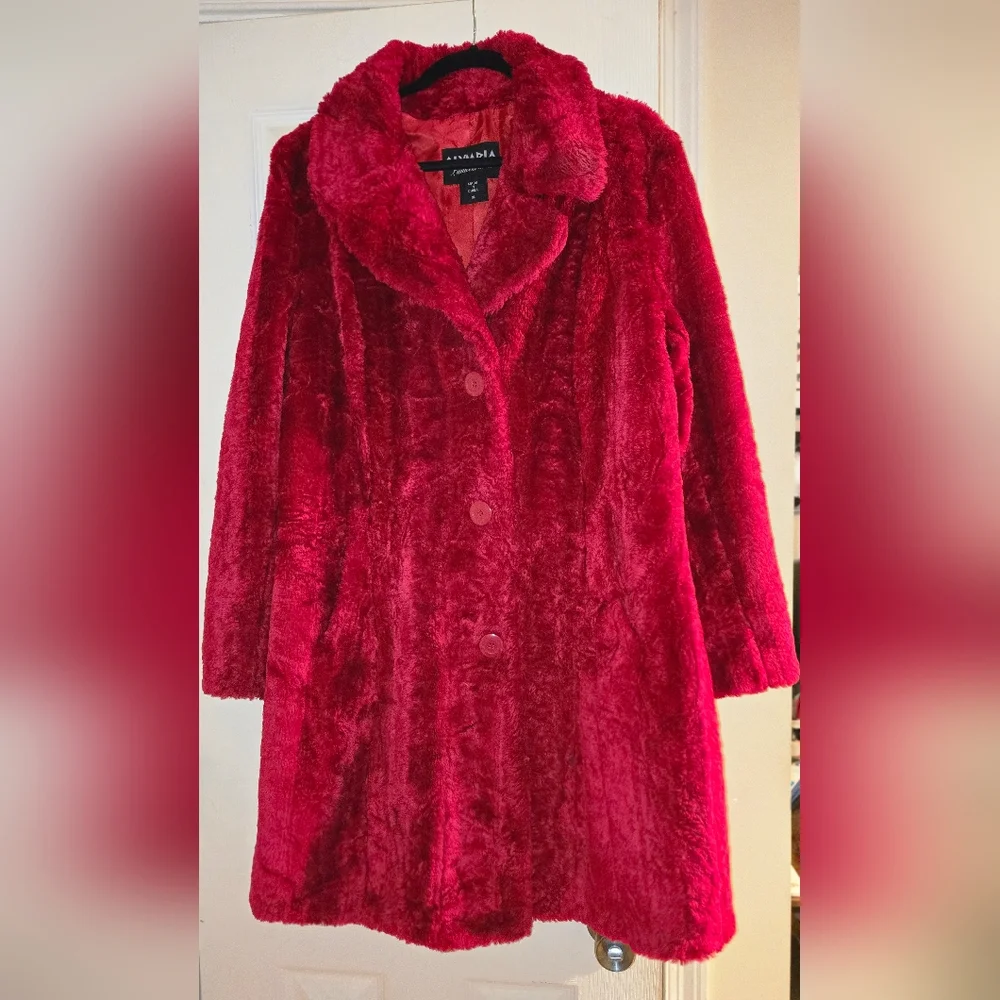 Olympia Red Faux Fur Jacket - Picture 1 of 6
